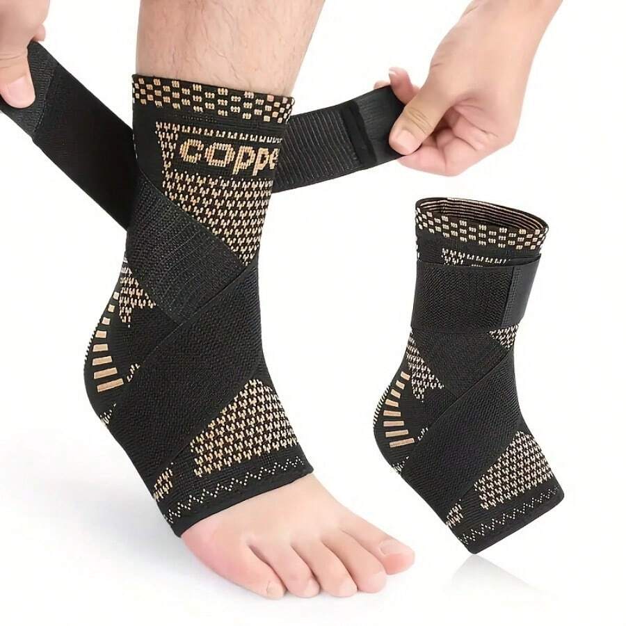 Men's Copper Ion Compression Ankle Sleeve, Foot Wrap Support Brace With Heel And Arch Support, Suitable For Fitness And Sports Ankle Protection And Stability - Black - View 1