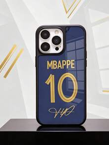 1pc No.10 Gold Signature Deep Blue Glass Phone Case, Compatible With IPhone 17 Pro Max 16 15 14 13 12 11 Pro Plus 16E, Black Dual-Color Frame Full Diamond Lens Protector, Waterproof Shockproof Anti-Fall Anti-Scratch Tempered Glass Hard Shell - Navy Blue - View 3