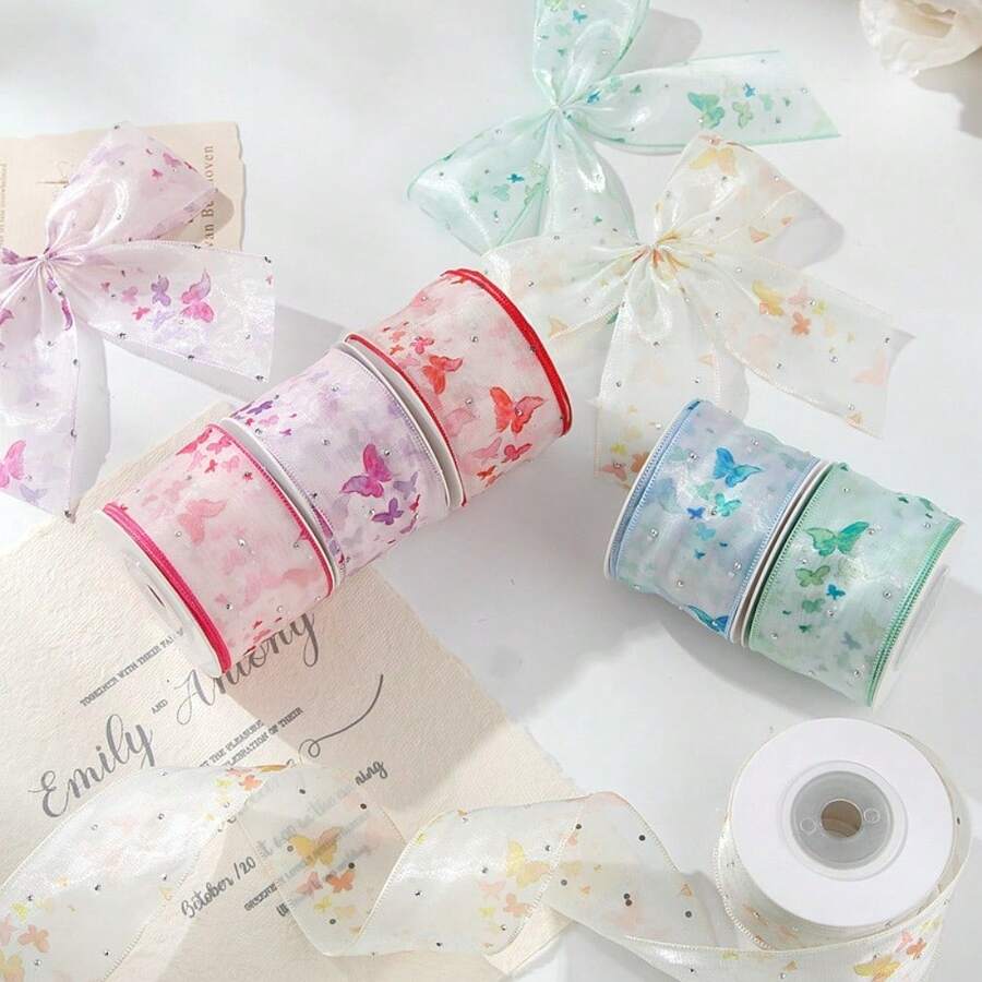 Rhinestone Snow Chiffon Ribbon DIY Bow Hair Accessory Straw Hat Flower Shop Fresh Flower Packaging Ribbon Silver Dot Silky Snow Chiffon Woven Tape