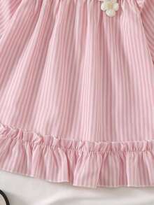 Baby Girl Cute Floral & Striped Print Long Sleeve Dress, Spring/Autumn - Pink - View 5