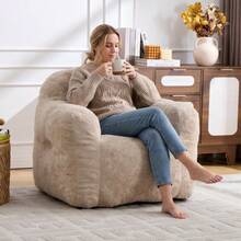 Modern European-American Style Beanbag / With Armrests / Plush Look Beanbag / No Assembly Required / Suitable For Living Room, Bedroom And Reading Corner - 米色 - 查看 8