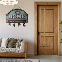 2D Flat Print, Wooden "Home" Key Rack, Easy Installation, With 4 Metal Hooks, Wooden Key Rack, Decorative Wall Hooks, For Entryway And Hallway, Wall-Mounted - Multicolor - View 4