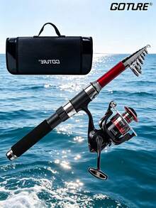 GOTURE 1 Set Carbon Fiber Telescopic Fishing Rod Kit | 1.8m-2.7m Lightweight Travel Rod + Red & Black Spinning Reel | Men's Gift Box With Freshwater & Saltwater Universal Storage Bag - Black - View 1