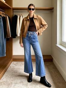 8202# Casual Waist Fringed Women's Cropped Length Denim Pants Fall - Light Wash - View 2