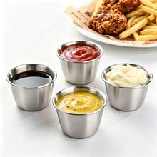 2/4/6pcs Reusable Stainless Steel Sauce Cups, Ketchup Mustard Salad Dressing BBQ Sauce Cups, Restaurant Kitchen Utensils - Silver - View 1