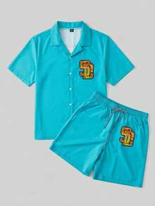 Strevion SCOOBY-DOO Men's Cartoon Print Short Sleeve Shirt And Drawstring Pocket Casual Shorts Set - Multicolor - View 1