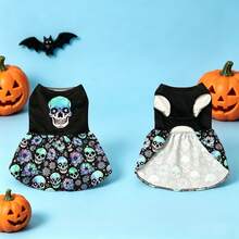 1pc Dog Dress, Halloween Skull Print Dress, Suitable For Small/Medium Dogs, Puppies, Cats, Perfect For Halloween Party, Halloween Costume, Halloween Perfect Gift - Purple - View 12
