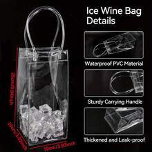 1/2/3/Pcs PVC Portable Handbag Ice Bag, Transparent Ice Bucket, Portable Ice Bag Handle, Portable Wine Cooler Bag With Handle, Transparent PVC Wine Gift Bag, Suitable For Wedding Parties, Can Hold Champagne, Beer, White Wine - Multi-color Transparent - View 5