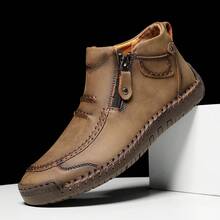 Men's Plus Size Outdoor Casual Shoes Flat Hand-Stitched Zipper  Boots Short Ankle Boots - 828 Black - View 4