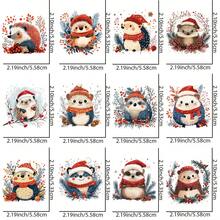 12pcs Watercolor Winter Christmas Hedgehog Transfer Paper UV DTF Waterproof & Scratch-Resistant Vinyl Transfer Paper For DIY Crafts, Cups, Home Decor, Christmas Wall Removable, Holiday Decor Accessories, Holiday Graphic Designs Featuring Snowy - Multicolor - View 5
