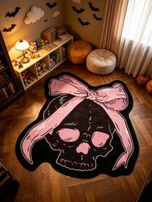 1 pieza Alfombra de calavera dulce negra & rosa, Halloween, alfombra decorativa, decoración de dormitorio, alfombra pequeña, alfombra, decoración del hogar, alfombra de sala de estar, alfombra pequeña de sala de estar, alfombra de dormitorio, decoración del hogar de sala de estar, alfombra de exterior, alfombra lavable - Multicolor - Ver 4