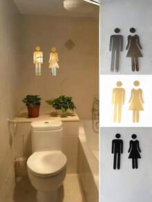 3D 壓克力公共廁所洗手間男女標誌鏡面貼紙 可移除現代藝術 Logo 牆貼裝飾 - 多色 - 查看 1