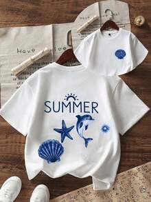 Tween Girl Casual Fun Graphic Print Crew Neck Short Sleeve T-Shirt Summer Top - White - View 3