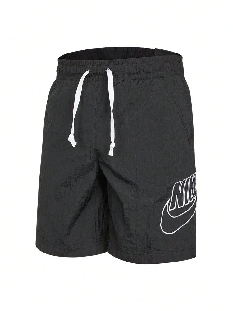 Nike Celana Pendek Olahraga Kasual Pria dengan Bordir Huruf dan Tali Serut di Pinggang - Hitam - View 1