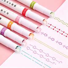 Bút viền sóng huỳnh quang 6 màu cho sổ kế hoạch, bút vẽ đường cong DIY, bút đánh dấu vẽ hình dễ thương - Bộ - Xem 7
