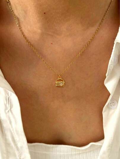 1pc Stainless Steel Waterproof Fade-Resistant Gold Fashion Unique Design Small Cute Pearl Inlaid Radio Pendant Necklace Collarbone Chain Suitable For Women's Daily Wear