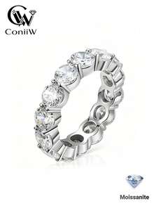ConiiW High Quality 925 Sterling Silver Moissanite Ring, Unisex, Suitable For Wedding, Banquet And Gift - White - View 2
