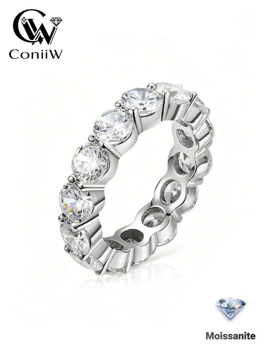 ConiiW High Quality 925 Sterling Silver Moissanite Ring, Unisex, Suitable For Wedding, Banquet And Gift