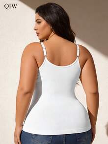 1 pieza Camiseta moldeadora de unicolor con ajuste inalámbrico y tirantes ajustables para mujer de talla grande - Blanco - Ver 2