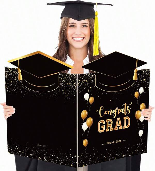 GRADESIN Big Graduation Card 2026 Black Gold Jumbo Guest Book Signature Congrats Grad Guestbook Gift For College High School Graduates Graduation Party Decorations Supplies