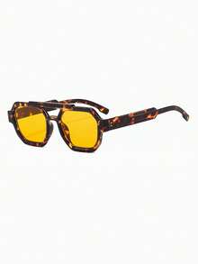1 Pair Men's Leopard Print Double Bridge Aviator Frame Retro Motorcycle Style Street Fashion Glasses - Multicolor - View 2
