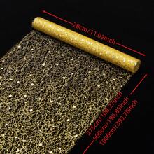 1pc Mesh Hollow Star Table Runner 28*275/500/1000cm With Sequin Foil Metallic Mesh Decor, Suitable For Dining Table Cloth, Adds Radiance, Thin Design, Suitable For Weddings, Birthday Parties, Christmas And Other Occasions - Golden Star - View 3