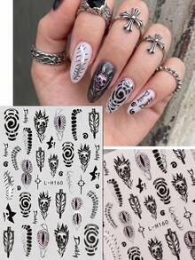 3pcs Halloween Day Of The Dead Self-Adhesive Pumpkin Lantern Ghost Skeleton Witch Spider Web Pattern Nail Art Decoration Metal Silver Dark Horror Party Autumn Winter Holiday DIY Nail Artist Supplies Nail Stickers - Multicolor - View 4