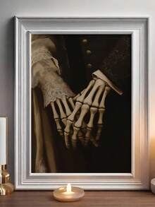 1pc Ethereal Connection Wall Art Print Gothic Celestial Decor, Mysterious Romantic Wall Art, Romantic Wedding Gift, Halloween Art Decor Gothic Skull Canvas Poster Couple Art Dark Romantic Couple Gift Print Vintage Gothic Wedding Poster, Framed/Unframed - 1pc - View 1