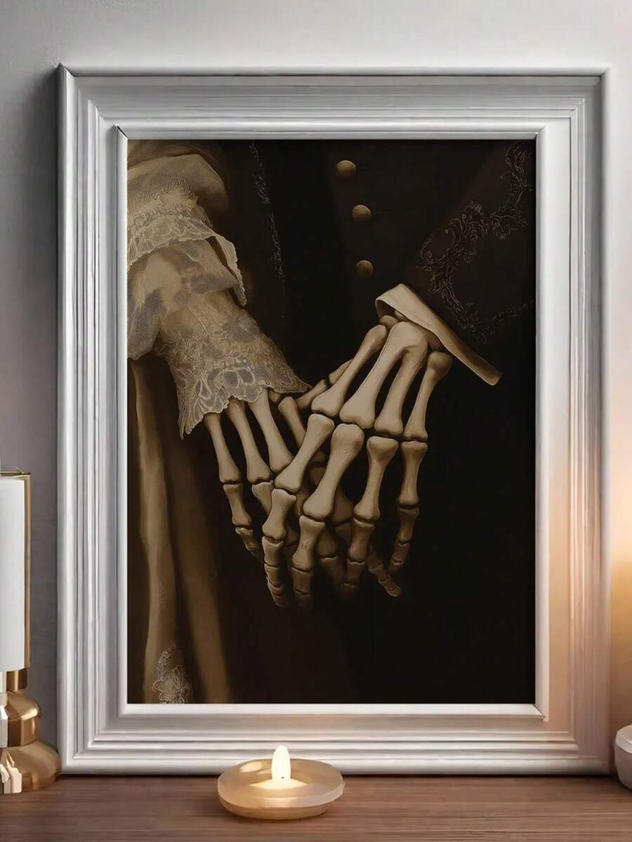 1pc Ethereal Connection Wall Art Print Gothic Celestial Decor, Mysterious Romantic Wall Art, Romantic Wedding Gift, Halloween Art Decor Gothic Skull Canvas Poster Couple Art Dark Romantic Couple Gift Print Vintage Gothic Wedding Poster, Framed/Unframed - 1pc - View 1