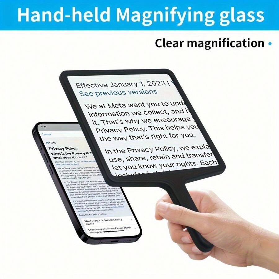 Kaca Pembesar Datar 5X, Terbuat dari Lensa Fresnel, Dapat Digunakan untuk Mengamati Benda-Benda Kecil. Desainnya yang Minimalis dan Bergaya Menjadikannya Hadiah Sempurna untuk Hari Ibu/Hari Ayah! - Hitam[VR01001] - View 1