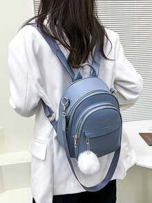 LECEY Women's Double Backpack With Pom Pom Charm - Blue - View 4