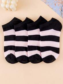 4 Pairs Women's Ankle Socks - Pink Wide Stripe - Lightweight Comfortable Knit For Casual Everyday Spring Summer - Multicolor - View 6