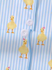 2pcs/Set Women's Pajama Set, Little Duck Print, Women's Loungewear, Spring/Summer Holiday Outfit, Short Sleeve Top And Shorts Set - Blue - View 3