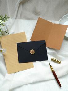 Multi-Color Linen Weave Envelope Set, Matte Paper Kit With Yellow Letter Paper, Kraft Cards & Wax Seal Stamp, Vintage Bundle For Wedding Invites, Handwritten Letters, Thank You Notes & DIY - A Set Of Blue Envelopes - View 7