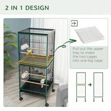 PawHut 55-Inch Large Flight Bird Cage, Bird Aviary Indoor With Multi-Door Design, Parrot Cage With Stand & Tray For Budgies, Cans, Finches, Green-XY372034 - Multicolor - View 4