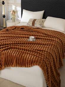1pc Luxury Double-Sided Comfortable Striped Blanket, Soft & Warm, Suitable For Nap, Office, Camping, Sofa - Multi-Purpose Polyester Bed Sheet, Perfect Christmas Gift, Compressed Packaging, Lightweight & Elegant, Cloud-Like Touch - Mocha Brown - View 7