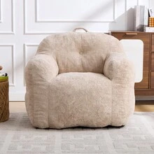 Modern European-American Style Beanbag / With Armrests / Plush Look Beanbag / No Assembly Required / Suitable For Living Room, Bedroom And Reading Corner - 米色 - 查看 2