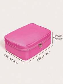 1pc Polyester Storage Bag, Minimalist Solid Color Portable Toiletry Organizer, Valentine's Day Gift, Bohemian Style - Rose Red - View 12