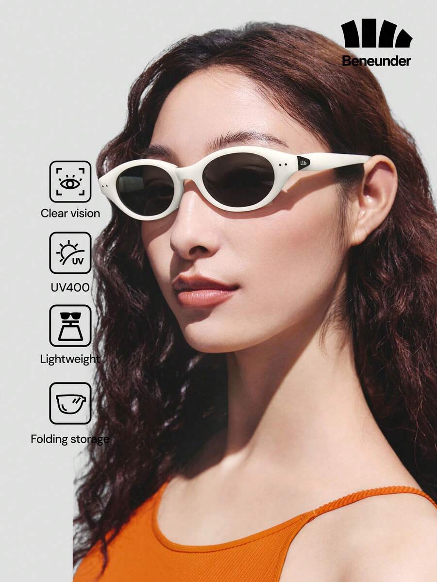Beneunder Small Round Frame Foldable Fashion Glasses FD023 - White - View 1