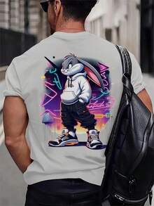 3D Rabbit Print Pattern Plus Size Men's Funny Short Sleeve Crew Neck T-Shirt, Summer Outdoor - Grey - View 3