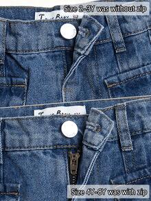 2-8 Years Young Girl Vintage Light Wash Denim Pleated Cargo Skirt With Pants, New Multi-Pocket Design, Flat Waistband With Built-In Elastic For Adjustable Fit, Knee-Length, Suitable For All Seasons, Acid Wash Process, Denim Pleated Utility Mini Skirt - Light Wash - View 6