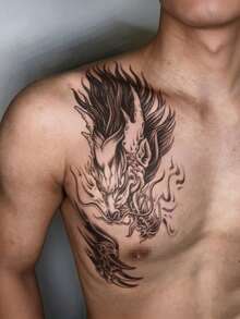 STARTTOOS 1pc Large Arm Tattoo Sticker For Men, Black Bold Dragon Head & Claw Pattern, Temporary Tattoo Decal For Arm, Chest, Abdomen, Leg, Party Gift, DIY Holiday Gift - Black - View 4