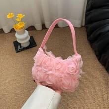 Girl's 3D Floral Handbag, Zipper Closure Rose Petal Clutch Bag, Evening Small Bag Suitable For Party, Gathering And Daily Use - A - View 13