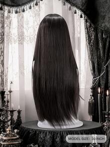 alicegarden Wig Sintetis Panjang 30 Inci, Gaya Lurus Alami, Warna Hitam Memukau, Dengan Desain Poni, Cocok Untuk Pemakaian Sehari-hari Wanita, Hadiah Wig Alami dan Tahan Lama - Hitam - View 4