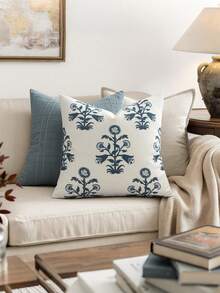 1 pieza Funda de almohada decorativa floral neutra vintage, estilo bohemio de granja con teñido en bloques, adecuada para decoración de hogar moderno de campo, sofá cama sala de estar, funda de almohada blanca y azul, decoración de dormitorio de residencia estudiantil - Azul y blanco - Ver 4