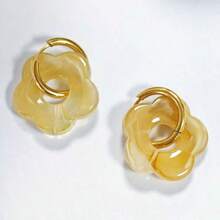 SENLANSP 1 Pair Acrylic Large Flower Decor Stainless Steel Hoop Earrings - Bohemian Style - Perfect For Women's Daily Wear, Summer Beach Vacation Or Party - 1 Pair - View 15