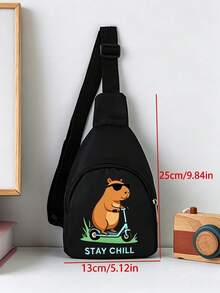 1pc Back To School Mini Fashion Simple Solid Color Cute Cartoon Capybara 2D Print Waist Bag Chest Bag, Lightweight Nylon Material Zipper Closure Coin Purse, Perfect For Daily, Travel, Vacation, Shopping, Outing - Multicolor - View 4