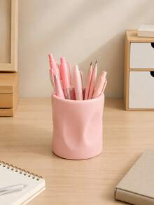 1pc Desktop Stationery Storage Box, Minimalist Modern Style, Cylindrical Asymmetrical Wavy Design, Suitable For Study Room, Office And Student Dorm, Perfect For Back To School Or Holiday Gift, 5 Colors Available - Multicolor - View 4