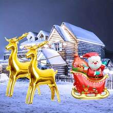 2pcs Gold Reindeer Christmas Decoration Old Man Sleigh Shaped Aluminum Foil Christmas Decoration Balloon Set - View 6