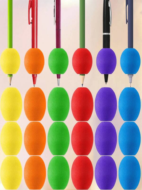 50pcs 6-Color Egg-Shaped Pencil Grips, Foam Pencil Grips For Adults, With Padded Pen Sleeves, Colorful Tubular Pen Grips, Suitable For Writing, Grip Training, Posture Correction, Handwriting Practice, For Preschool Children, Office, Study, Painting, Students, Markers, Stationery, School Supplies, Office Supplies